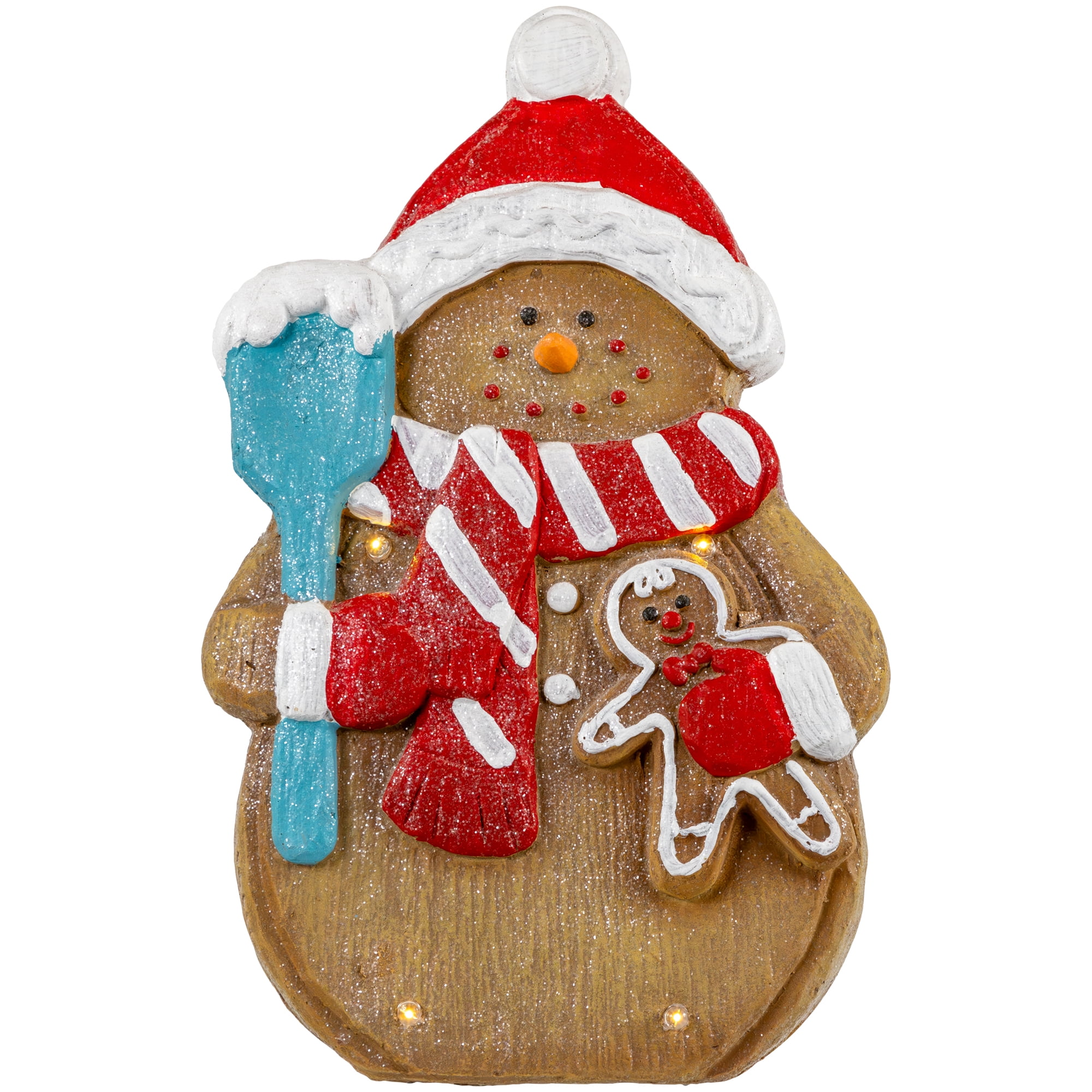 Festive LED Lighted Gingerbread Snowman with Red Mittens