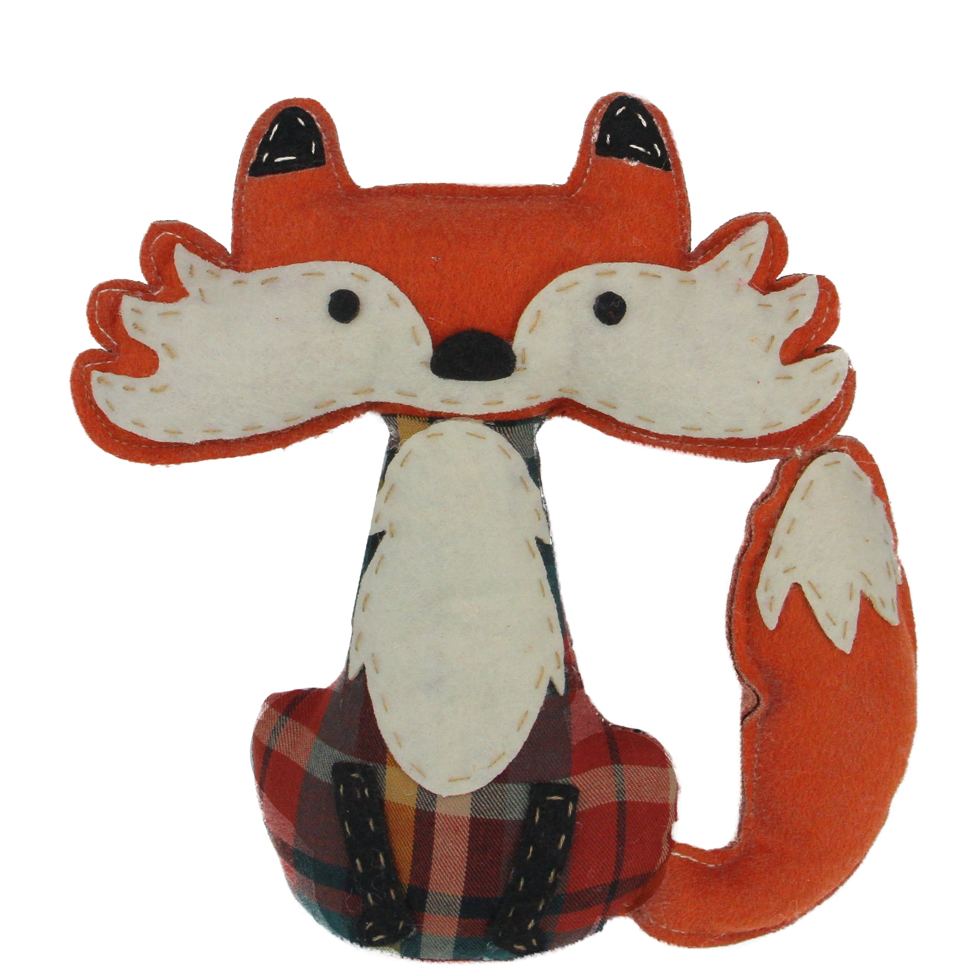 15.75" Plush Orange and Cream Plaid Sitting Fox Tabletop Decoration