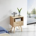 thumbnail image 1 of 15.75" Rattan End Table with Drawer and Solid Wood Legs, Modern nightstand, Side Table for Living Room, Bedroom (Basics Model, Natual), 1 of 7