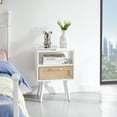 thumbnail image 1 of 15.75" Rattan End table with&nbsp; drawer and solid wood legs, Modern nightstand, side table for living room, bedroom, white, 1 of 9