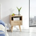 thumbnail image 1 of 15.75" Natural Rattan & Solid Wood Legs - USB Charging and Smooth Drawer - Living Room and Bedroom - Sturdy and Fashionable Nightstand, 1 of 6