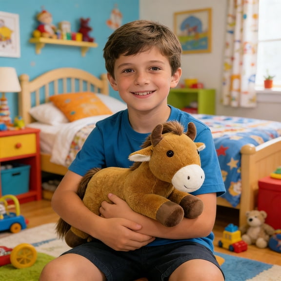 15.75" Realistic Horse Plush Toy, Lifelike Stuffed Animal Horse with Detailed Mane, Soft and Cuddly Plushie for Home Decor, Collectible Gift for Horse Lovers(Black)