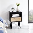 thumbnail image 1 of 15.75" Rectangle Rattan Table - Solid Wood Legs and MDF Body - Multiple Indoor Scenes - Strong Load - Bearing Capacity, 1 of 6