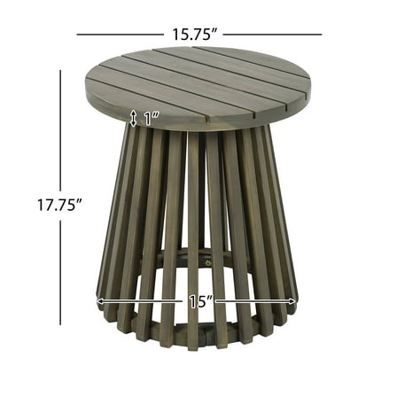 15.75" Round Acacia Wood Outdoor Side Table, Grey Patio Coffee Table for Backyard & Balcony