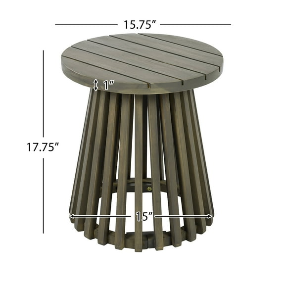 15.75" Round Acacia Wood Outdoor Side Table, Grey Patio Coffee Table for Backyard & Balcony