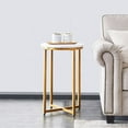 thumbnail image 1 of 15.75" Round Small Side Table with Gold Metal Base, White, 1 of 4