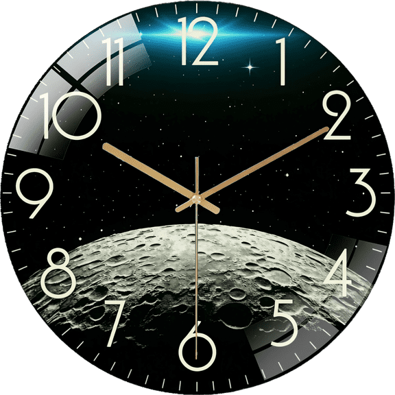 15.75" Silent Earth And Moon Planet Luminous Wall Clock For Bedroom Astronomy Home Decor Universal Lunar Surface Glow In The Dark Wall Clock 40cm Style 40x40cm(15.75x15.75cm)
