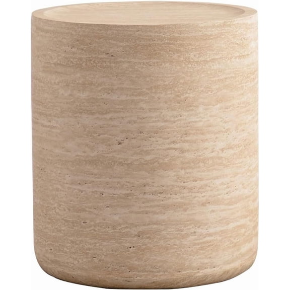 15.75" Small Drum Coffee Table, Modern Wooden Round End Table with Mars Pattern, No Assembly