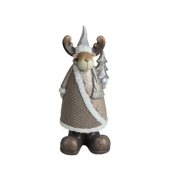 15.75" Textured Eco-Friendly Reindeer with Silver Christmas Tree Tabletop Figure