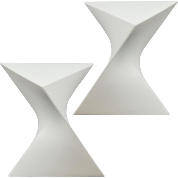 15.75" Triangular Side Table, Stackable Plastic Accent End Table for Indoor & Outdoor Use, Weather-Resistant Modern Patio & Living Room Table, Set of 2, White