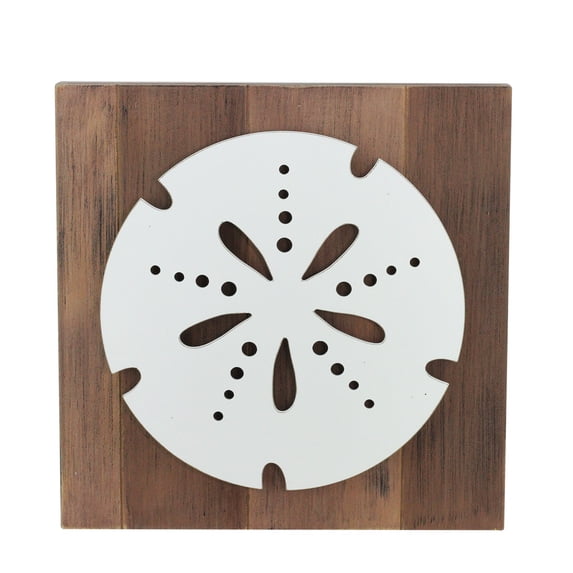 Darice 15.75" White Sand Dollar on Rustic Brown Background Wall Plaque