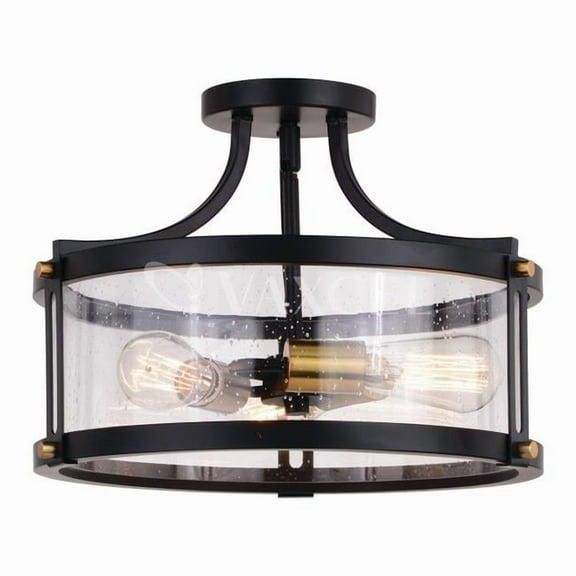 15.75 in. Holbrook 3 Light Semi-Flush Mount, Matte Black & Satin Brass