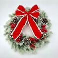 thumbnail image 1 of 15.75 inch Christmas Wreath with Red Bow & Pinecones – Faux Frosted Green Decor for Year-Round Indoor/Outdoor Use, 1 of 5