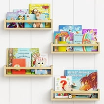 15.75 inch Solid Wood Floating Shelves Wall Mounted Shelves, Nursery Bookshelf, Natural, Set of 4