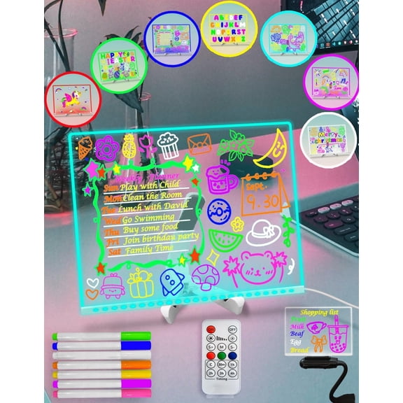 15.75" x 11.81" LED Light-Up Whiteboard - Remote Control, 7 Color Changing, Timer & Dimmer | Dry Erase Drawing Board for , Glow Memo Planner for Office, School, , Classroom, Kitchen