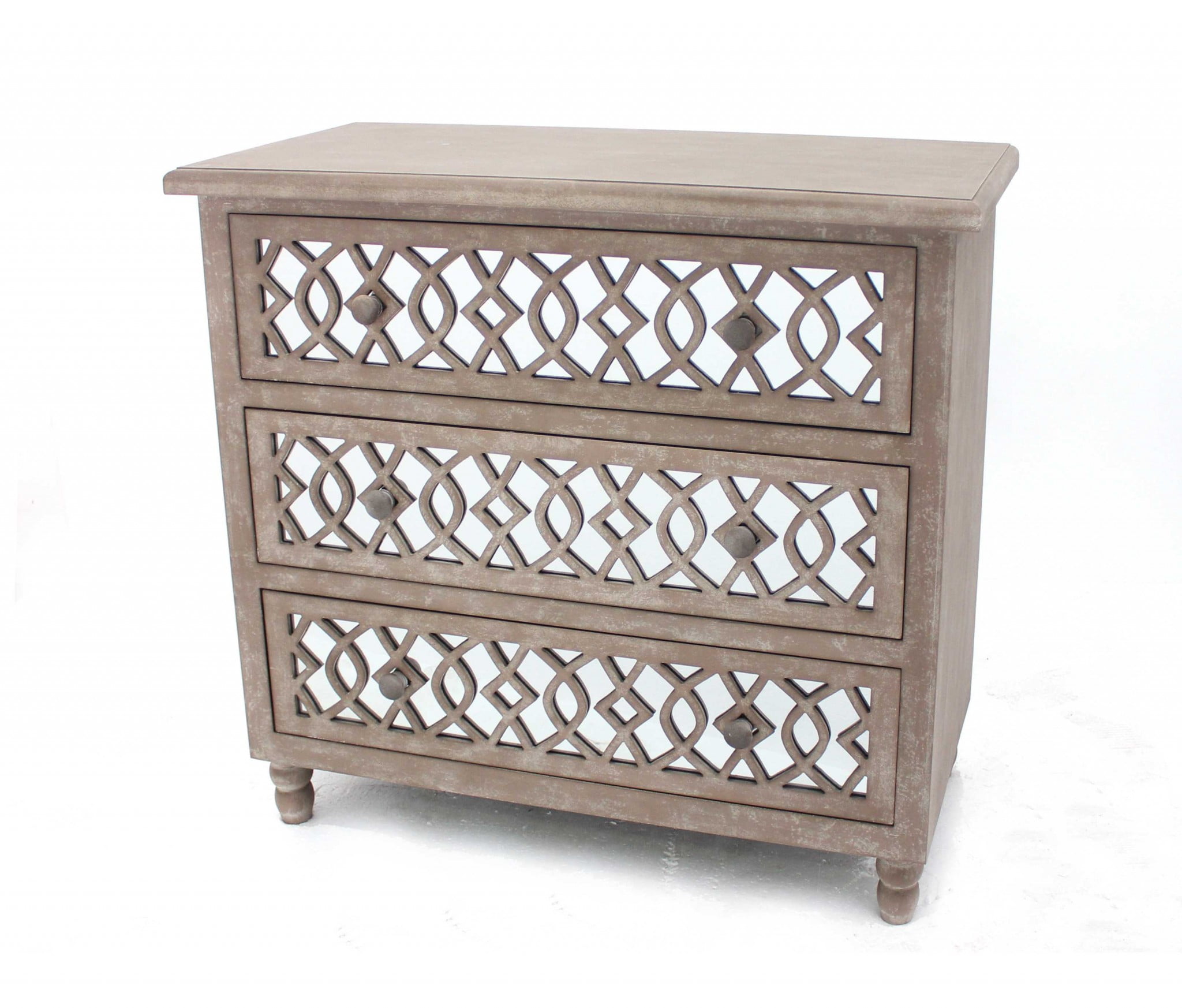 Brown Wood and Mirror 3-Drawer Accent Cabinet