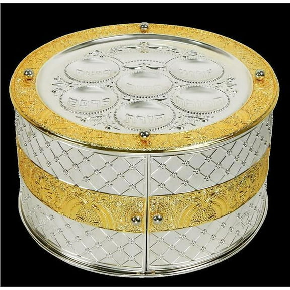 15.75 x 7.85 in. 3 Tier Plated Seder Plate, Silver & Gold - Large