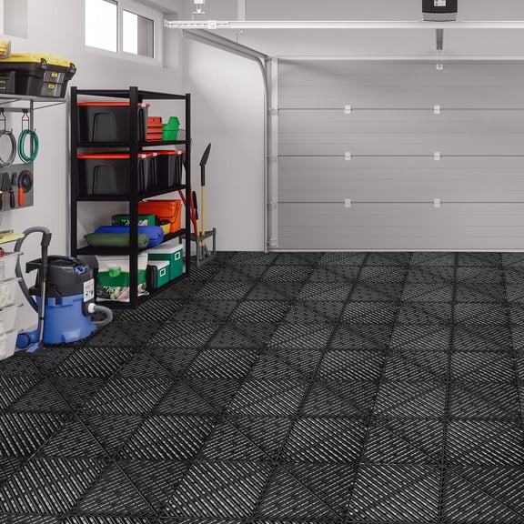 15.75''x15.75'' Garage Floor Tiles Interlocking Flooring Tiles 25/50 Black /Gray
