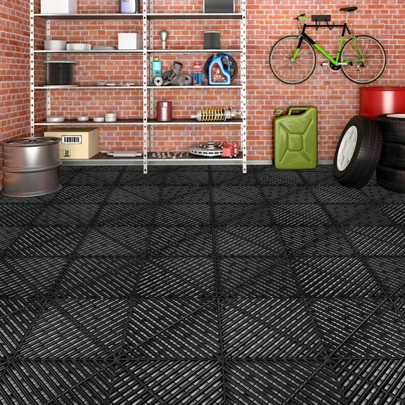 Garage Floor Tiles Interlocking 15.75x15.75 in 50pcs Garage Flooring Tiles Black