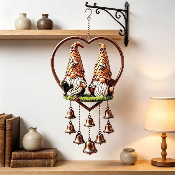 15.75in Gnome Bee Hive Wind Chime, Vintage Distressed Iron Metal Bell, Soothing Wind Sound 3D Hanging Decor for Patio Garden Balcony Door Ceiling, Rustic Farmhouse Housewarming Gardener Gift