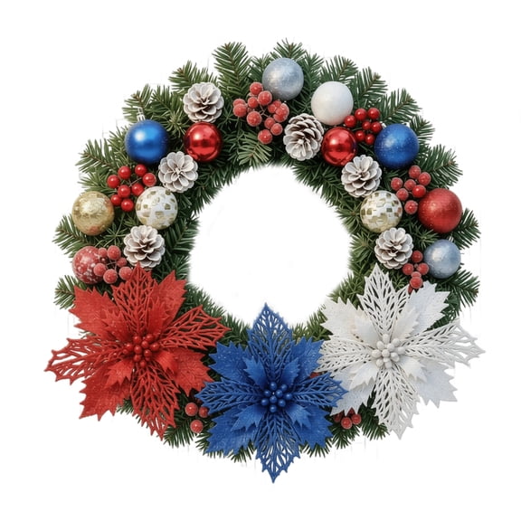 15.75inch Independence Day Wreath Red White and Blue PVC Patriotic Door Decoration for Indoor and Outdoor Use