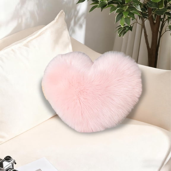 15.75x11.81in Faux Wool Long Pile Heart Shaped Throw Pillow, Non Shedding Fade Resistant Polyester, Multi Color Romantic Design, Cute Decorative Cushion for Living Room Sofa Girls Bedroom Gifting