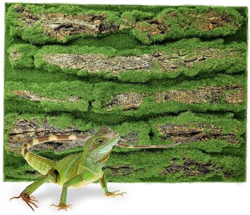 15.75x11.81in Reptile Terrarium Cork Background,Bearded Dragon Tank Bark Backdrop Wall Decor with Artificial Moss for Gecko Lizard Tortoise Frog Chameleon(1Pcs)