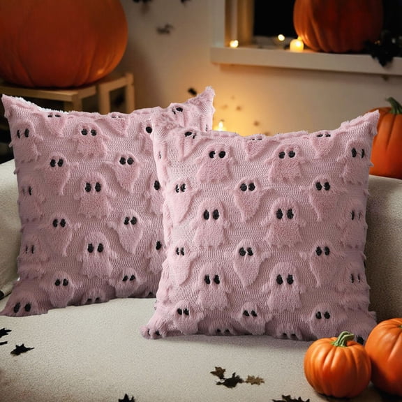 15.75x15.75 Inch Halloween Pumpkin Pillowcase Two-Color Quilted Sofa Cushion Cotton Home Textile Holiday Party Decoration (Pink1)