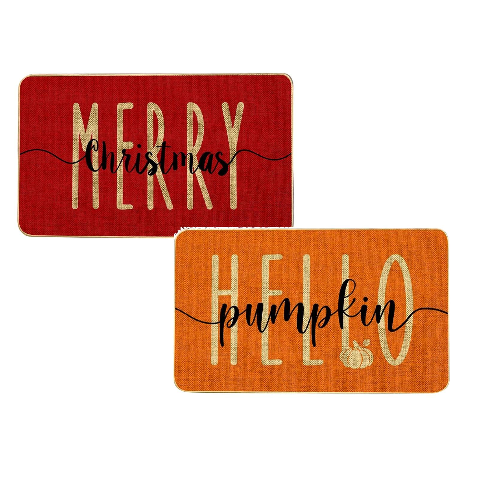 15.75x23.62 Inch Merry Christmas Snowflake Welcome Decorative Doormat, Seasonal Winter Low-Profile Floor Rug Switch Mat for Outdoor(A+B)