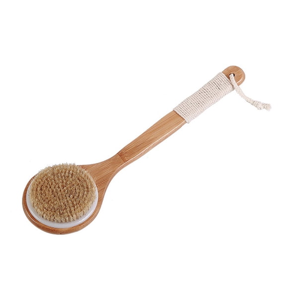 15.7Inch Long Handle Pig Bristles Bathing Brushes,Body Shower Brush,Curved Back Brush,Bamboo Wood Back Brush,for Women Man Shower
