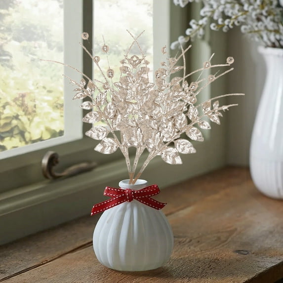 15.7in Artificial Berry Leaf Bundle - Realistic Christmas Tree Decor for Wreaths, Garlands & Outdoor Holiday Displays (Red, Bendable Stems)