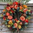 thumbnail image 1 of 15.7in Fall Peony and Pumpkin Wreath - Year Round Wreath, Artificial Fall Wreath, Autumn Front Door Wreath Thanksgiving Wreath for Home Farmhouse Decor and Festival Celebration, 1 of 5