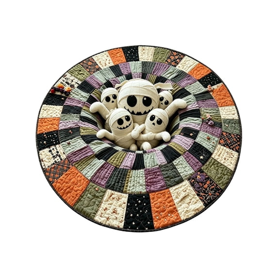 15.7in Halloween 3D Witch Illusion Area Rug, Candy Corn Abyss, Quilted Round Doormat, Soft Durable, Non-, Home Haunted House Party Decor