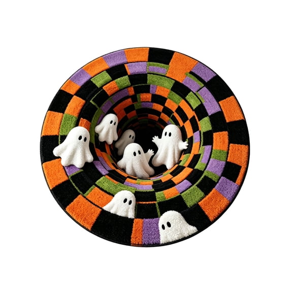 15.7in Halloween 3D Witch Illusion Area Rug, Candy Corn Abyss, Quilted Round Doormat, Soft Durable, Non-, Home Haunted House Party Decor