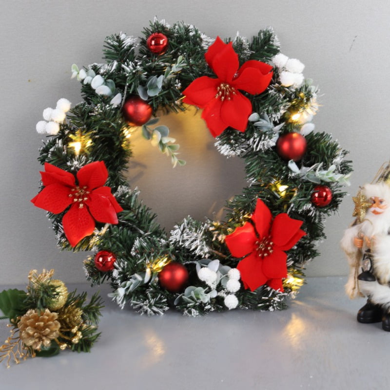 15.7in(L) Christmas Wreath With Battery Powered LED Light String Front ...