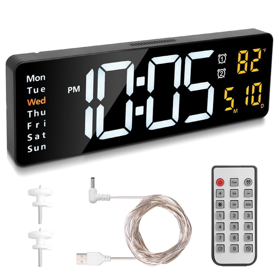 15.7in LED Digital Wall Clock with Remote Control  Alarm Clock w/ 10 Level Brightness