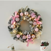 15.7in Prelit Christmas Wreaths for Front Door Artificial Christmas Wreath Decoration with Lights, Winter Wreaths with Pine Cones,Bow,Balls Ornaments for Indoor Outdoor Home Decor