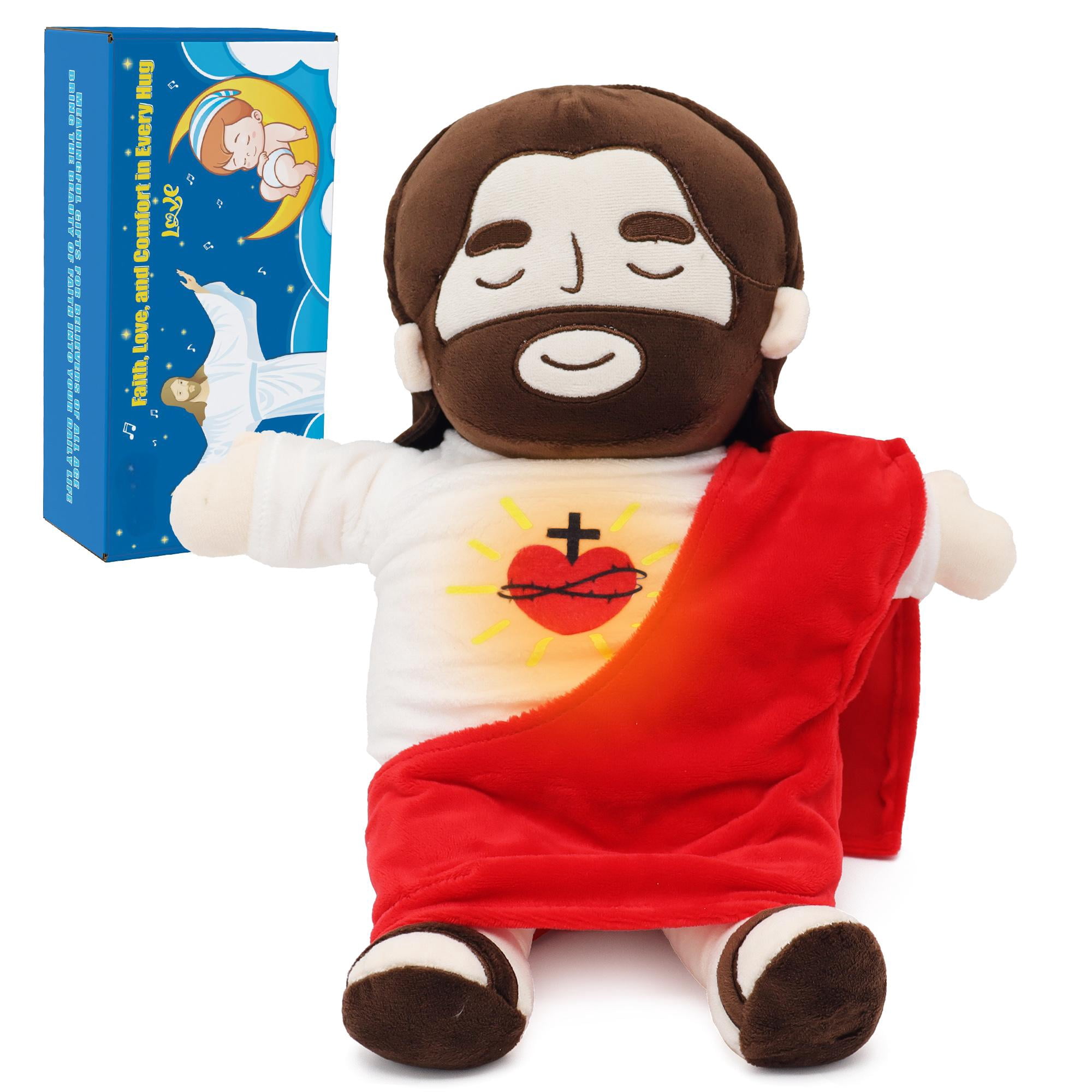15.7in Sacred Heart Of Jesus Plush Doll, Breathing Jesus With Glowing Light, Christian Religious Toy For Church, Sunday School, Prayer, Home Decor, Christening, Baptism, Easter Gifts For Kids-Red