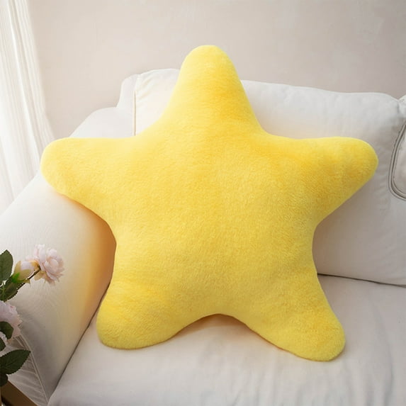 15.7in Star Throw Pillow - Plush Faux Fur Floor Cushion for Bed, Couch & Room Decor | Reversible Fluffy Accent Pillow Yellow