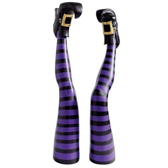 15.7in Witch Legs Yard Stakes Purple/Black Halloween Party Decor Outdoor Garden Yard Props Ornament 1Pair