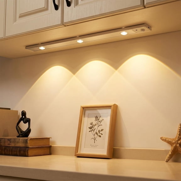 15.7inch Under Cabinet Lighting, 3-Lights Rechargeable Motion Sensor Light, 3-Color& Dimmable Closet Lamp, Easy Installation  Under Counter Lights for Kitchen, Stairs