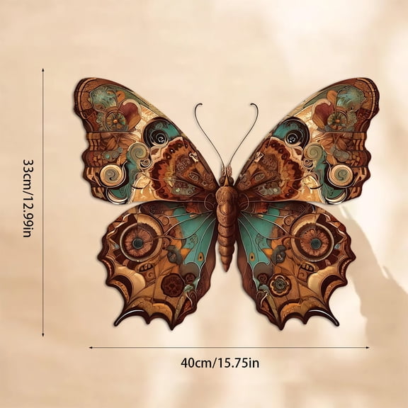 15.7x13In Yellow Butterfly Iron Wall Art Metal Hanging Sculpture Waterproof Outdoor Indoor Decor For Yard Balcony Garden Living Room Home