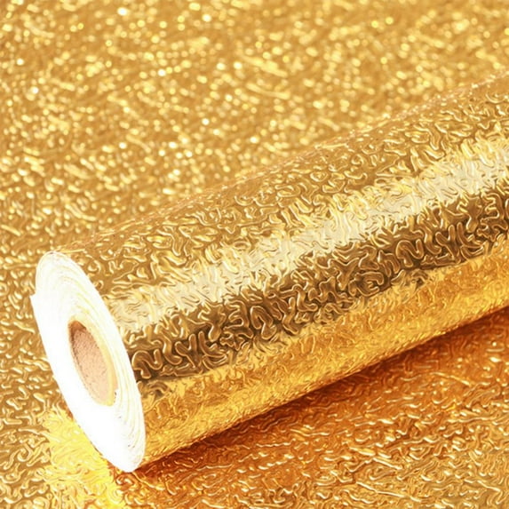 15.7x196.9" Gold Texture Contact Paper Kitchen Oil Proof Wallpaper Peel and Stick Contact Paper Self Adhesive Aluminum Foil Waterproof Wallpaper for Kitchen Drawer Liner Shelf Liner