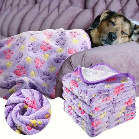 15.7x23.6in Self-Warming Pet Blanket Set (5-Pack) Fluffy Throw for Cats Dogs(Purple)