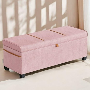 SONGMICS HOME 43.3" Storage Ottoman Bench 27 Gal (103 L) Capacity End-of-Bed Bench Ottoman with Storage for Bedroom Jelly Pink