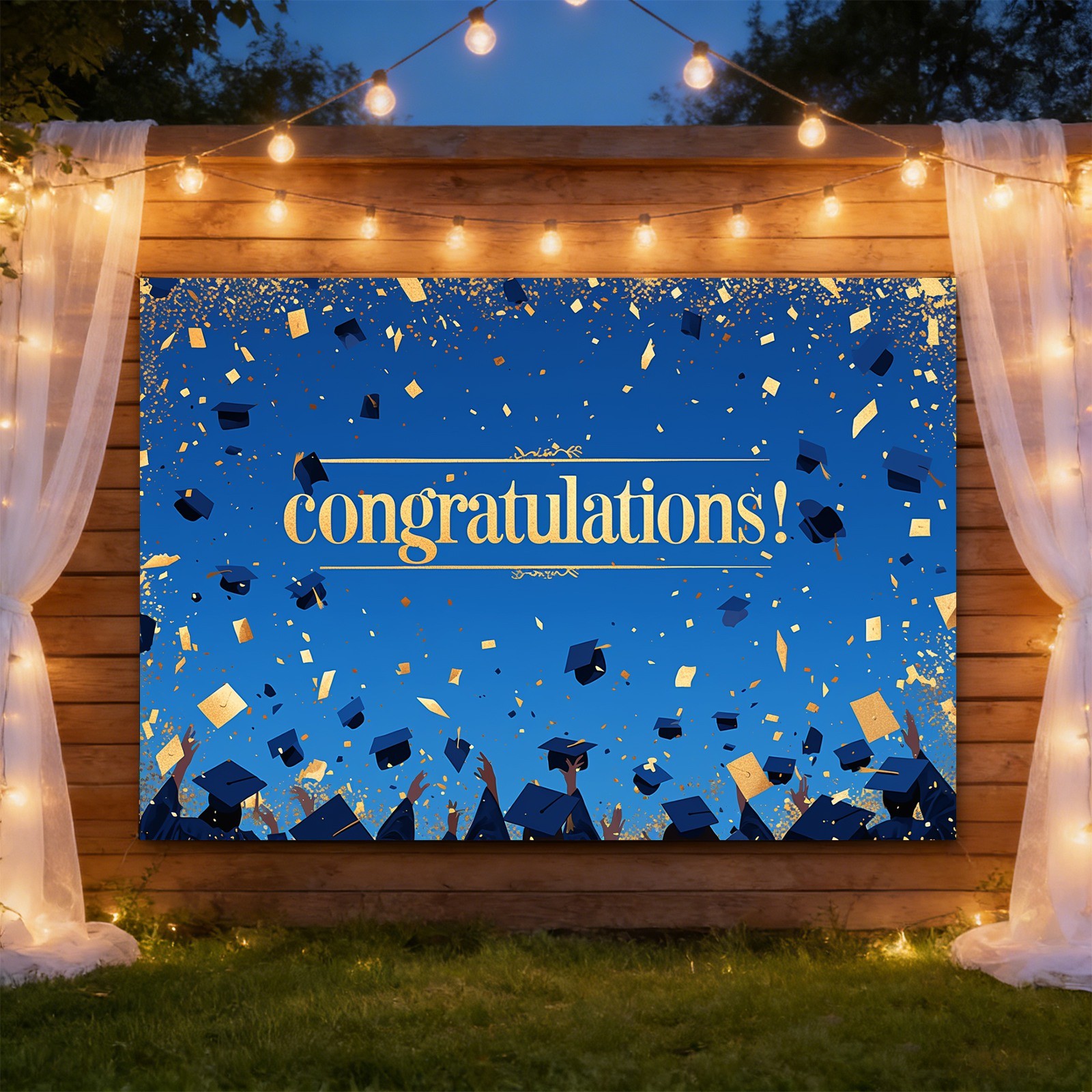 15.7x6.9ft Graduation Backdrop Class of 2026 Blue Gold Congratulation ...