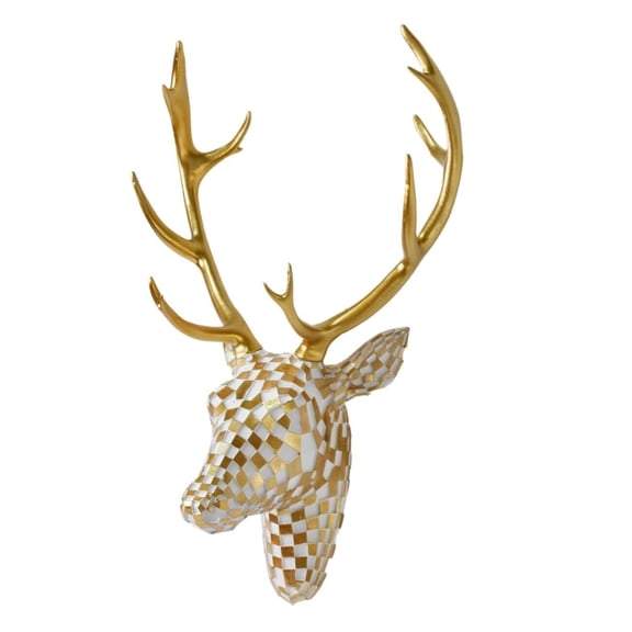 15.7x8.7-Inch Mosaic Deer Head Wall Decor, Artistic Faux Resin Animal Head Wall Sculptures Decor Hanging Decoration for Living Room Bedroom Kitchen Gift, Black-White