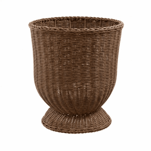 15.8" Ginger Woven Urn-Style Planter with Decorative Scalloped Rim,Rustic Round Pedestal Wicker Basket for Easter Eggs & Candy,Farmhouse Style Spring Easter Tabletop Decors