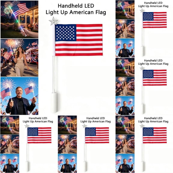 15.8 Inch Independence Day Light Up Handheld Flag, USA Patriotic LED Fabric Hand Wave Banner for Fourth of July Party Parade, Mini American Flags on Stick for Veterans Day Decorations & Photo Prop