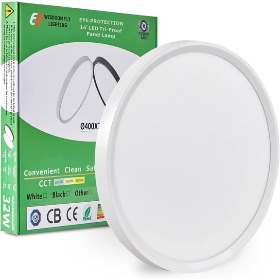15.8 Inch LED Flush Mount Ceiling Light, 32W, 3480LM, 3000K/4000K/6000K CCT Selectable, Round Flat Panel Light Fits for Hallway, Kitchen, Bedroom, Laundry Room